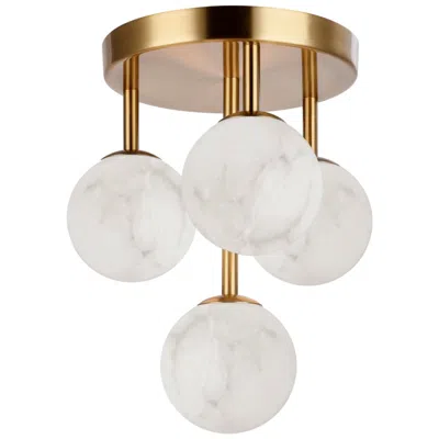 Dainolite Giovanna 16.5" Wide 4-light Aged Brass Flush Mount W/ Alabaster Shade In Gold
