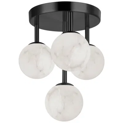 Dainolite Giovanna 16.5" Wide 4-light Matte Black Flush Mount W/ Alabaster Shade