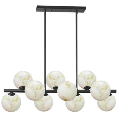 Dainolite Giovanna 31" Wide 10-light Matte Black Finish Pendant W/ Alabaster Shade