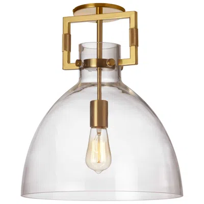 Dainolite Liberty 13.75" Wide Aged Brass Semi.flush Mount With Clear Glass Shade