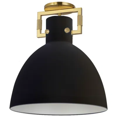 Dainolite Liberty 13.75" Wide Aged Brass Semi.flush Mount With Matte Black Shade