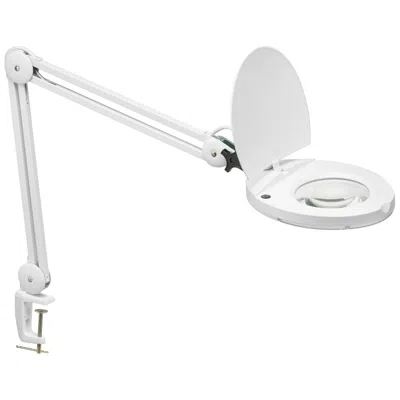 Dainolite Marlone White Metal Clamp-on Modern Led Architect Magnifier Desk Lamp