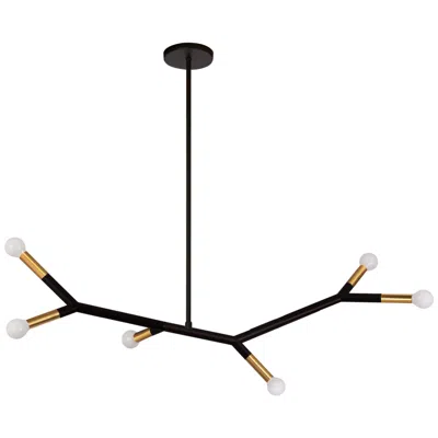 Dainolite Morgan 39" Wide 6-light Matte Black, Aged Brass Pendant