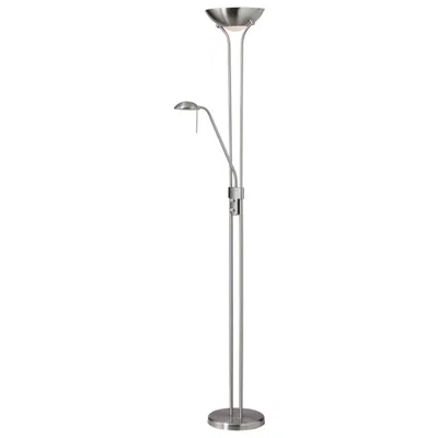 DAINOLITE MOTHER AND SON 71" SATIN CHROME TORCHIERE FLOOR LAMP WITH SIDE LIGHT