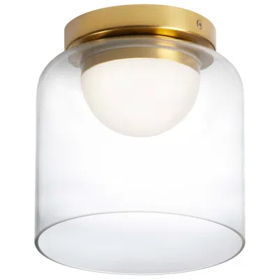Dainolite Nadine 7" Wide Aged Brass 10w Led Flush Mount With Clear Glass Shade