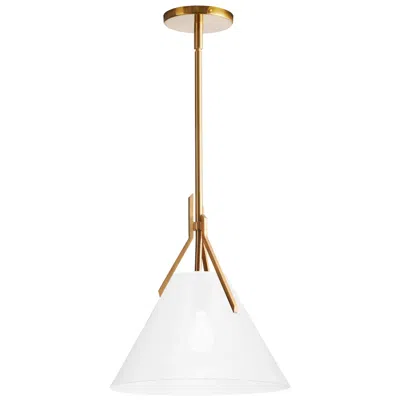 Dainolite Nicole 12" Wide Aged Brass Pendant With White Opal Glass In Gold