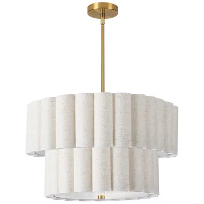 Dainolite Pacifica 22" Wide 4-light Aged Brass Finish Pendant W/ Flax Shade In White