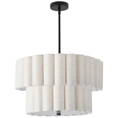 Dainolite Pacifica 22" Wide 4-light Matte Black Finish Pendant W/ Flax Shade