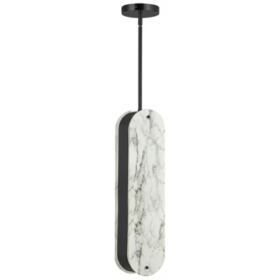 Dainolite Pascal 5" Wide Matte Black Finish Pendant W/ Alabaster Shade