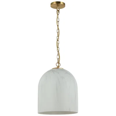 Dainolite Patrice 12" Wide Faux Alabaster, Aged Brass Pendant In White