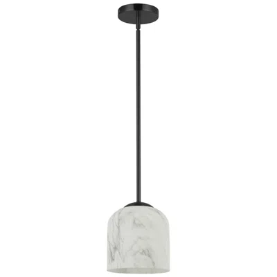 Dainolite Patrice 7" Wide Matte Black Finish Pendant W/ Alabaster Shade In White
