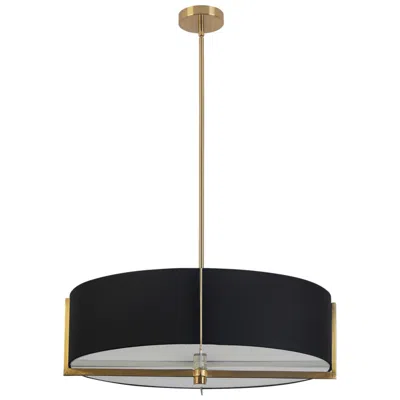 Dainolite Preston 26"w Aged Brass Pendant Light W/ Black Drum Shade