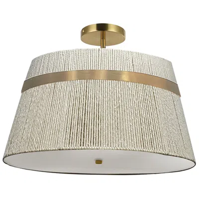 Dainolite Sylvie 15" Wide 3-light Aged Brass Finish Semi Flush Mount W/ Natural Shade In Multi