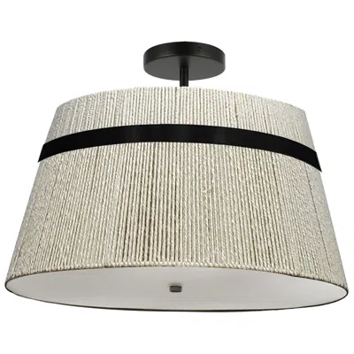 Dainolite Sylvie 15" Wide 3-light Matte Black Semi Flush Mount W/ Natural Shade