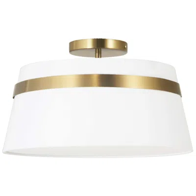 Dainolite Symphony 15" Wide 3-light Aged Brass Semi-flush Mount In White