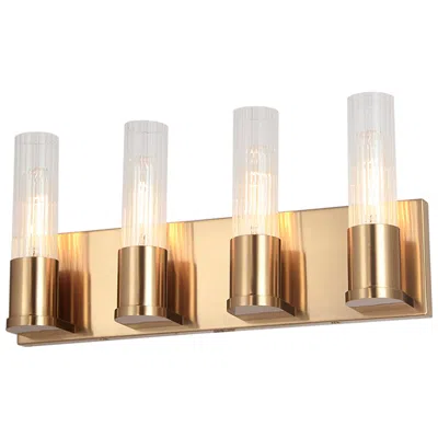 Dainolite Tube 17.25" Wide 4 Light Aged Brass Vanity Light In Gold