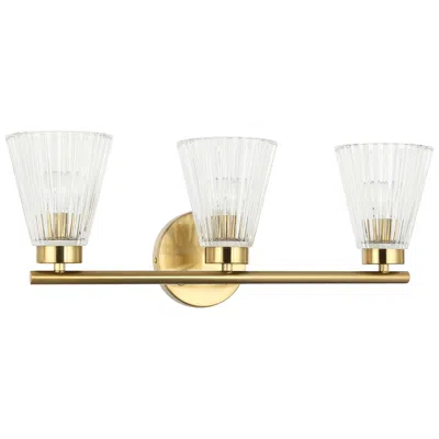 Dainolite Vienna 21" Wide 3 Light Aged Brass Vanity With Clear Ribbed Glass In White
