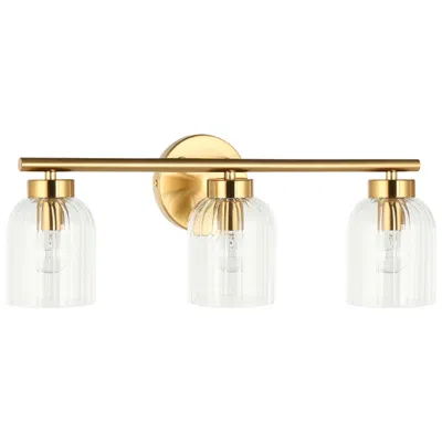Dainolite Vienna 21" Wide 3 Light Aged Brass Vanity With Clear Ribbed Glass Shad