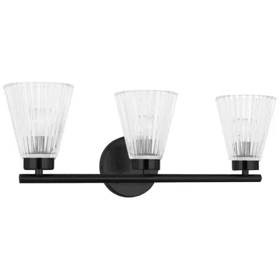 Dainolite Vienna 21" Wide 3 Light Matte Black Vanity With Clear Ribbed Glass