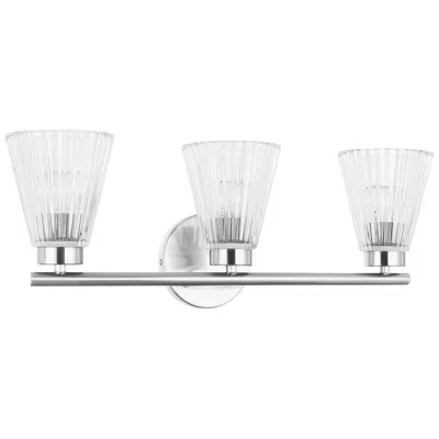 Dainolite Vienna 21" Wide 3 Light Polished Chrome Vanity With Clear Ribbed Glass