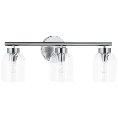 Dainolite Vienna 21"w 3 Light Polished Chrome Vanity W/ Clear Ribbed Glass Shade