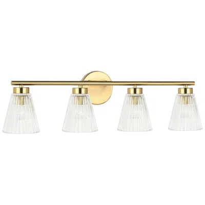 Dainolite Vienna 29" Wide 4 Light Aged Brass Vanity With Clear Ribbed Glass In White