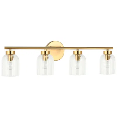 Dainolite Vienna 29" Wide 4 Light Aged Brass Vanity With Clear Ribbed Glass Shad In Multi