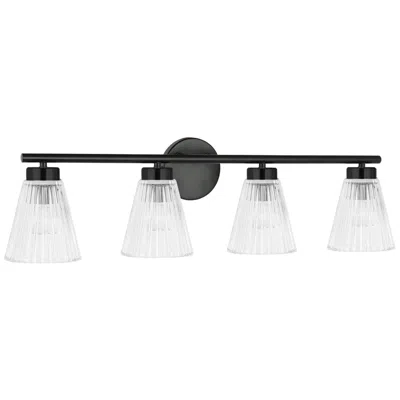 Dainolite Vienna 29" Wide 4 Light Matte Black Vanity With Clear Ribbed Glass