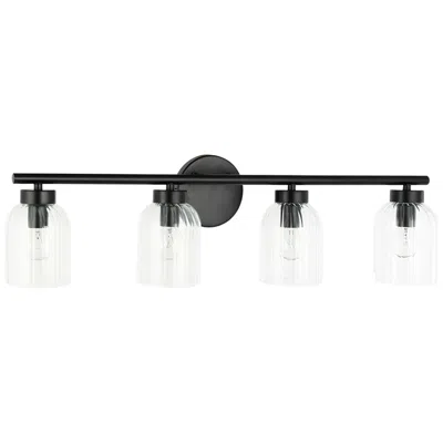 Dainolite Vienna 29" Wide 4 Light Matte Black Vanity With Clear Ribbed Glass Sha