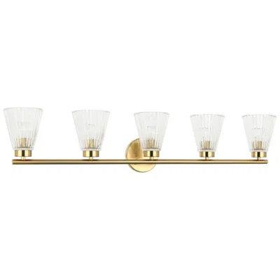 Dainolite Vienna 37" Wide 5 Light Aged Brass Vanity With Clear Ribbed Glass In White