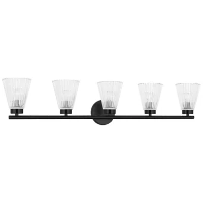 Dainolite Vienna 37" Wide 5 Light Matte Black Vanity With Clear Ribbed Glass