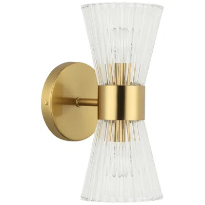 Dainolite Vienna 4.75" Wide 2 Light Aged Brass Vanity With Clear Ribbed Glass In White
