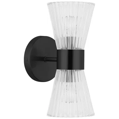 Dainolite Vienna 4.75" Wide 2 Light Matte Black Vanity With Clear Ribbed Glass