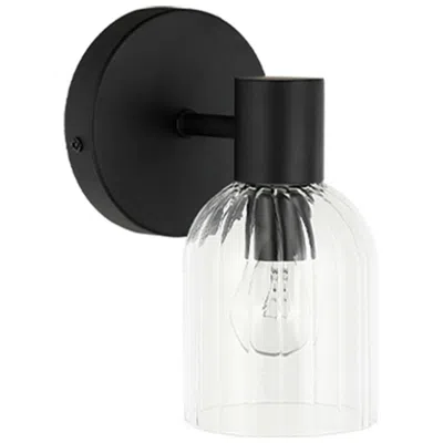 Dainolite Vienna 8" High Matte Black Wall Sconce With Clear Ribbed Glass Shade