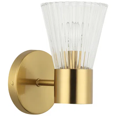Dainolite Vienna 8.25" High Aged Brass Wall Sconce With Clear Ribbed Glass In Neutral