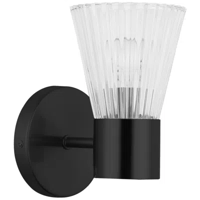 Dainolite Vienna 8.25" High Matte Black Wall Sconce With Clear Ribbed Glass