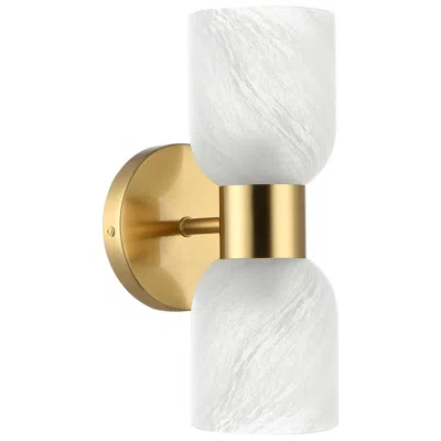 Dainolite Vonda 11.5" High 2-light Aged Brass, Faux Alabaster Wall Sconce In Gold