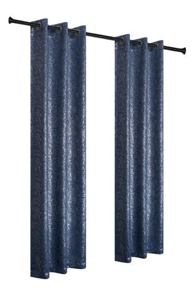 Dainty Home Artistic Set Of 2 Metallic Textured Thermal Insulated Blackout Curtain Panels In Blue