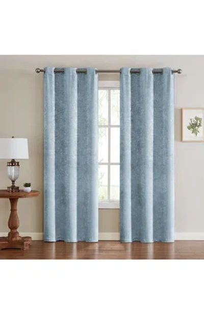 Dainty Home Artistic Set Of 2 Metallic Textured Thermal Insulated Blackout Curtain Panels In Blue