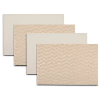 Dainty Home Chevron Design Reversible Premium Vegan Leather 12" X 18" Rectangular Placemats Set Of 4 In Beige