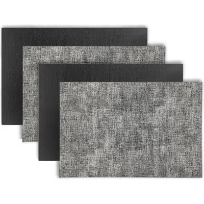 Dainty Home Faux Leather Reversible Set Of 4 Placemats In Reversible Black