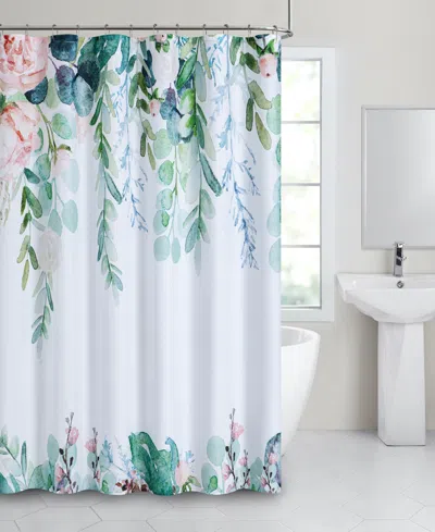 Dainty Home Floral Waterfall Shower Curtain, 70" X 72" In Green