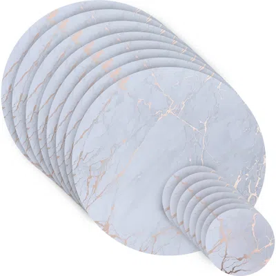 Dainty Home Marble Print 16-piece Placemat & Coaster Set In Gold