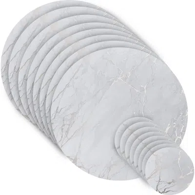 Dainty Home Marble Print 16-piece Placemat & Coaster Set In Silver