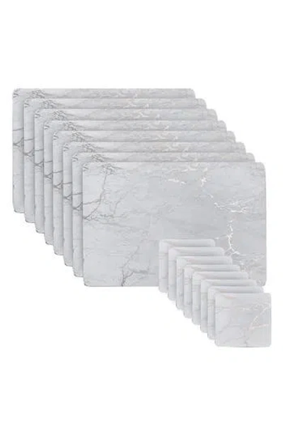 Dainty Home Marble Print 16-piece Placemat & Coaster Set In Silver