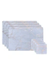 Dainty Home Marble Print 8-piece Placemat & Coaster Set In Gray