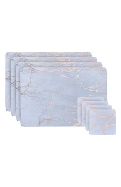 Dainty Home Marble Print 8-piece Placemat & Coaster Set In Gray