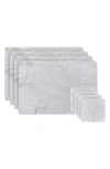 Dainty Home Marble Print 8-piece Placemat & Coaster Set In Silver