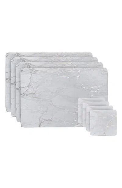 Dainty Home Marble Print 8-piece Placemat & Coaster Set In Silver