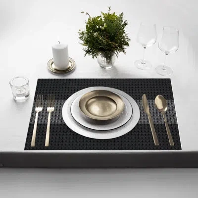 Dainty Home Milan Placemats Set Of 6 12" X 18" Heat-resistant Table Mats For Dining Table Set For 6 Kitchen & Di In Black
